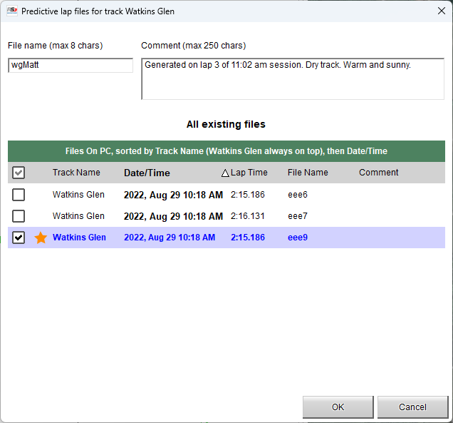 Dialog window for saving a new prl file