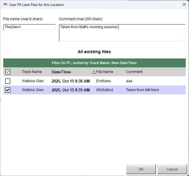 Dialog window for saving a new upl file