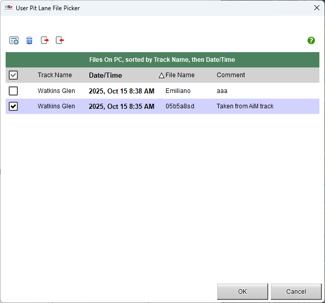 Dialog window for choosing an existing upl file