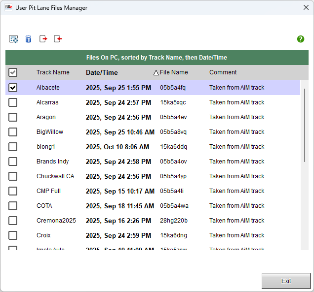 Dialog window for managing existing upl files