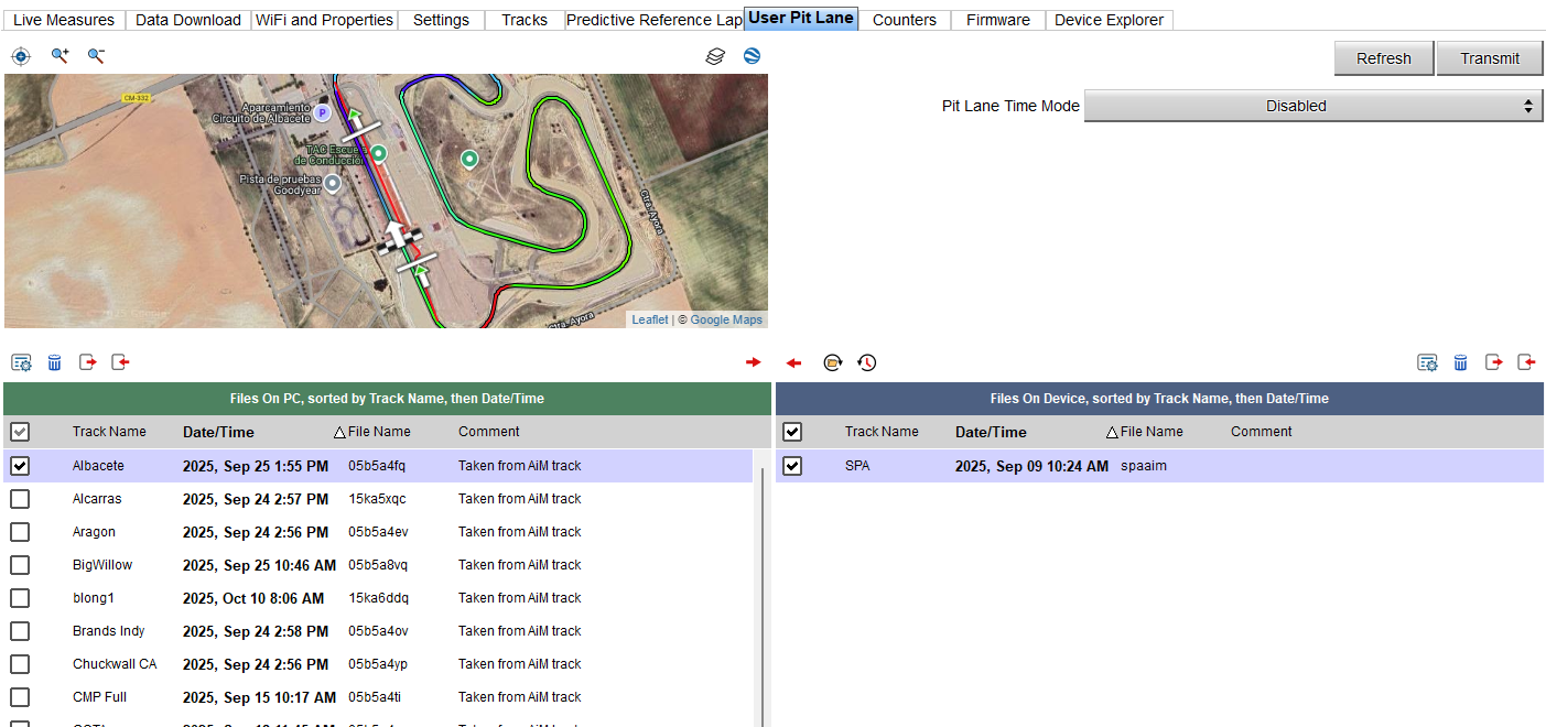 Device user pit lanes window
